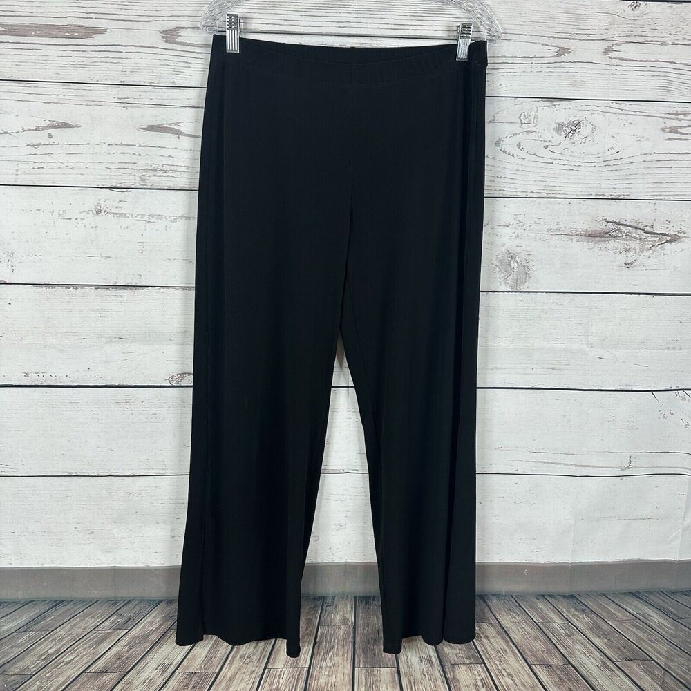 Clara SunWoo Pants Womens Large Black Career Slinky Wide Leg High Rise Minimal